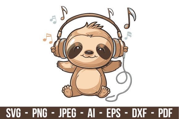 Download Whimsical Sloth with Headphones SVG - Headphones Collection
