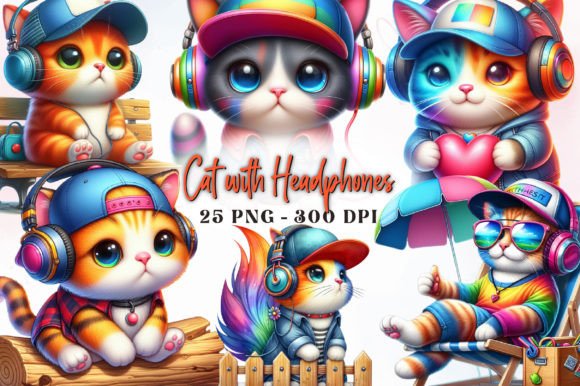 Download Colorful Cat with Headphones Sublimation - Premium Resources